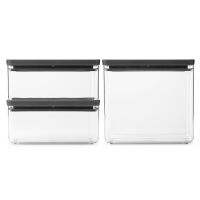 BRABANTIA 230783 - Tasty+ - Zestaw prostokątnych pojemników - 2x 1,5 l + 1x 3,5 l - Dark Grey