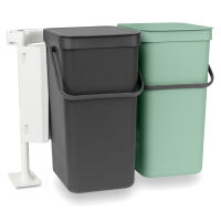 BRABANTIA - Sort & Go - Kosz szafkowy do segregacji odpadów 2 x 16 l - Ciemny Szary & Jade Green 