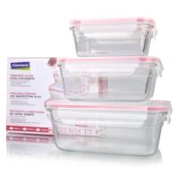 GLASSLOCK - Oven Safe - Zestaw szklanych pojemników 3 szt. do piekarnika (485 ml, 970 ml, 1.730 ml) - Czerwone