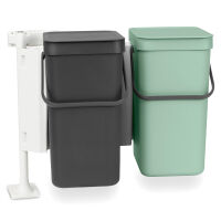 BRABANTIA - Sort & Go - Kosz szafkowy do segregacji odpadów 2 x 12 l - Ciemny Szary & Jade Green 